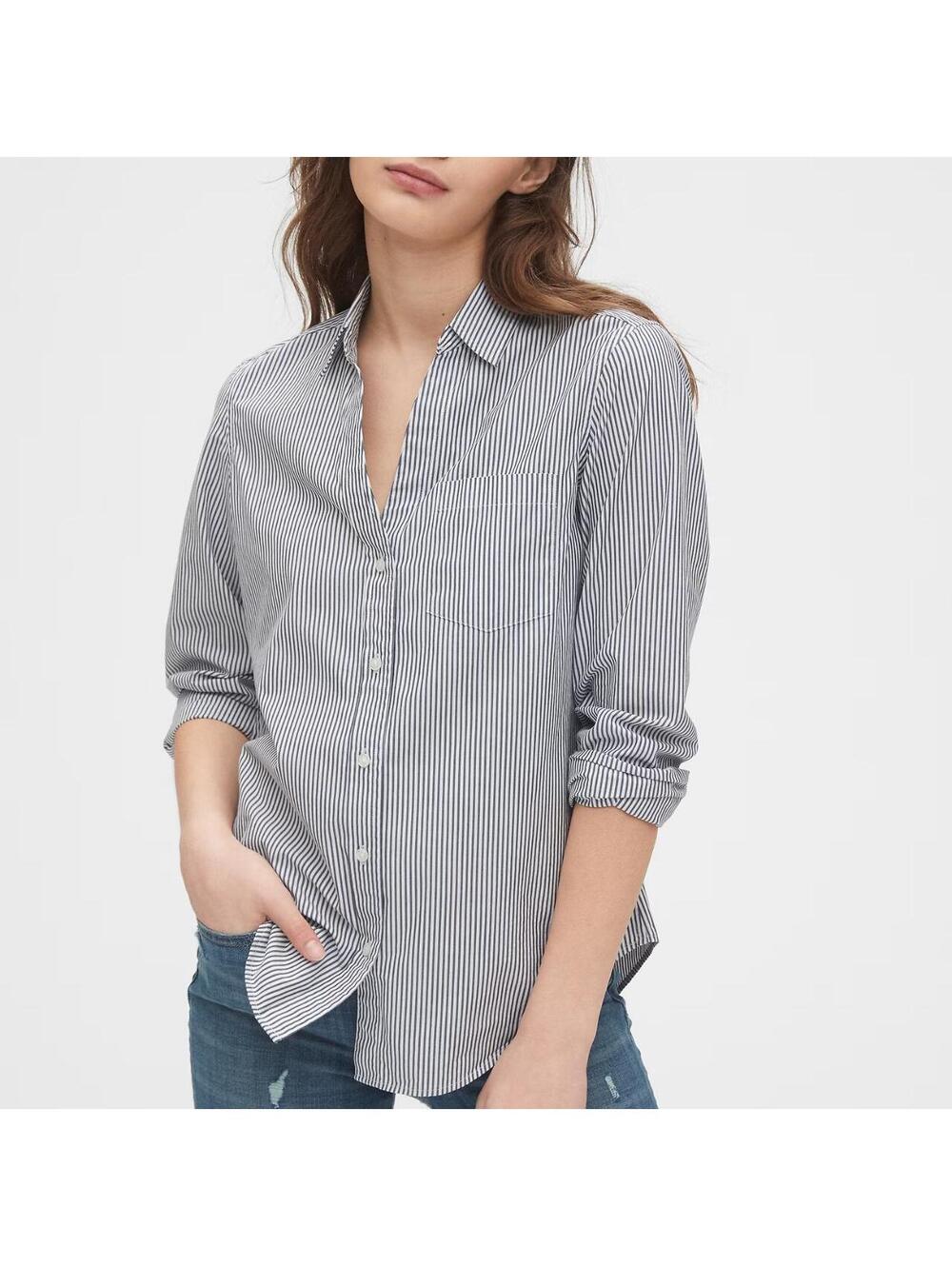 NWT Gap Perfect Shirt 80s Superfine Poplin - Blue & White Striped - Size Small